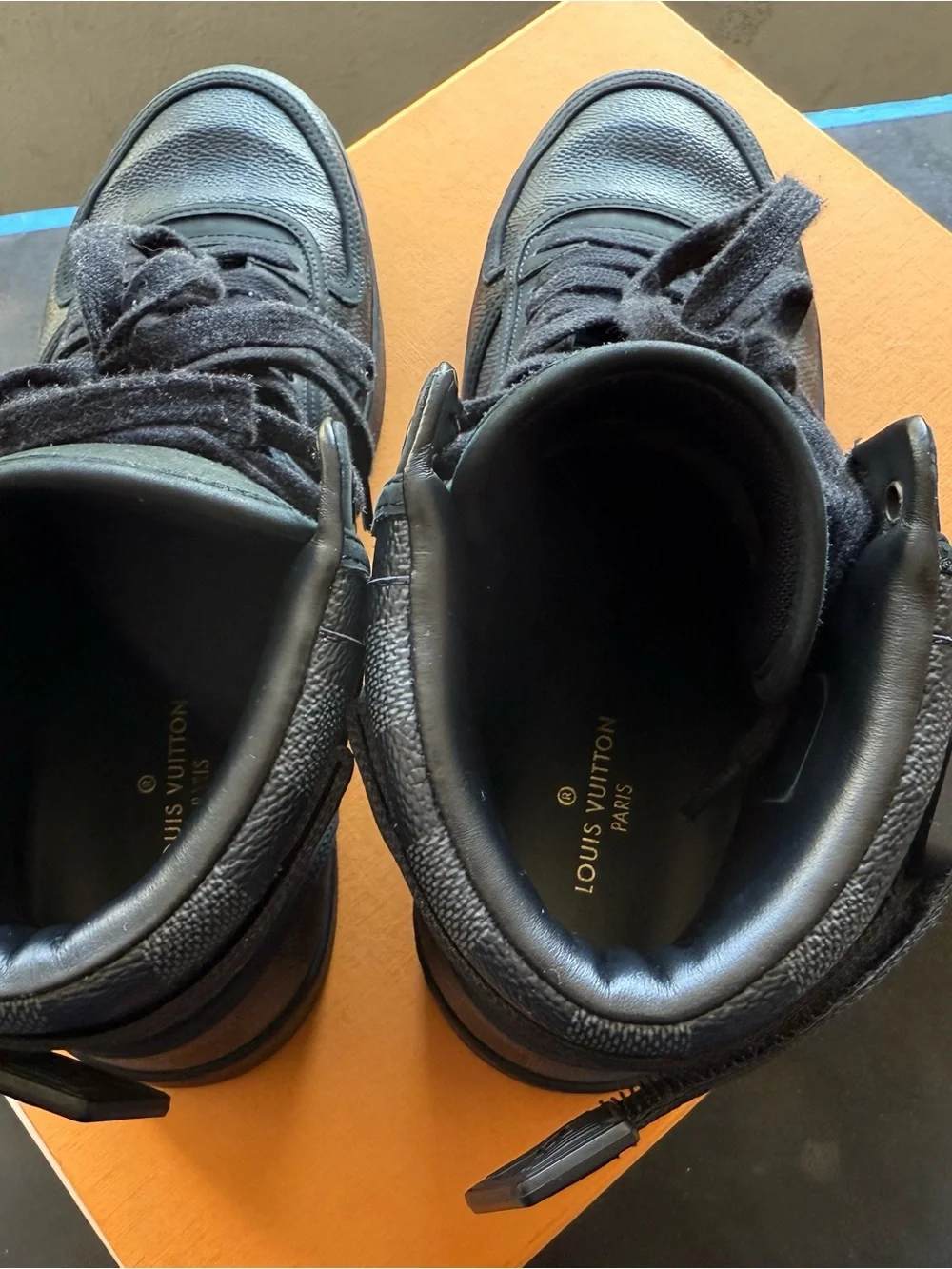 Louis Vuitton Men’s Black High-Top Leather Sneakers (authentication inside)